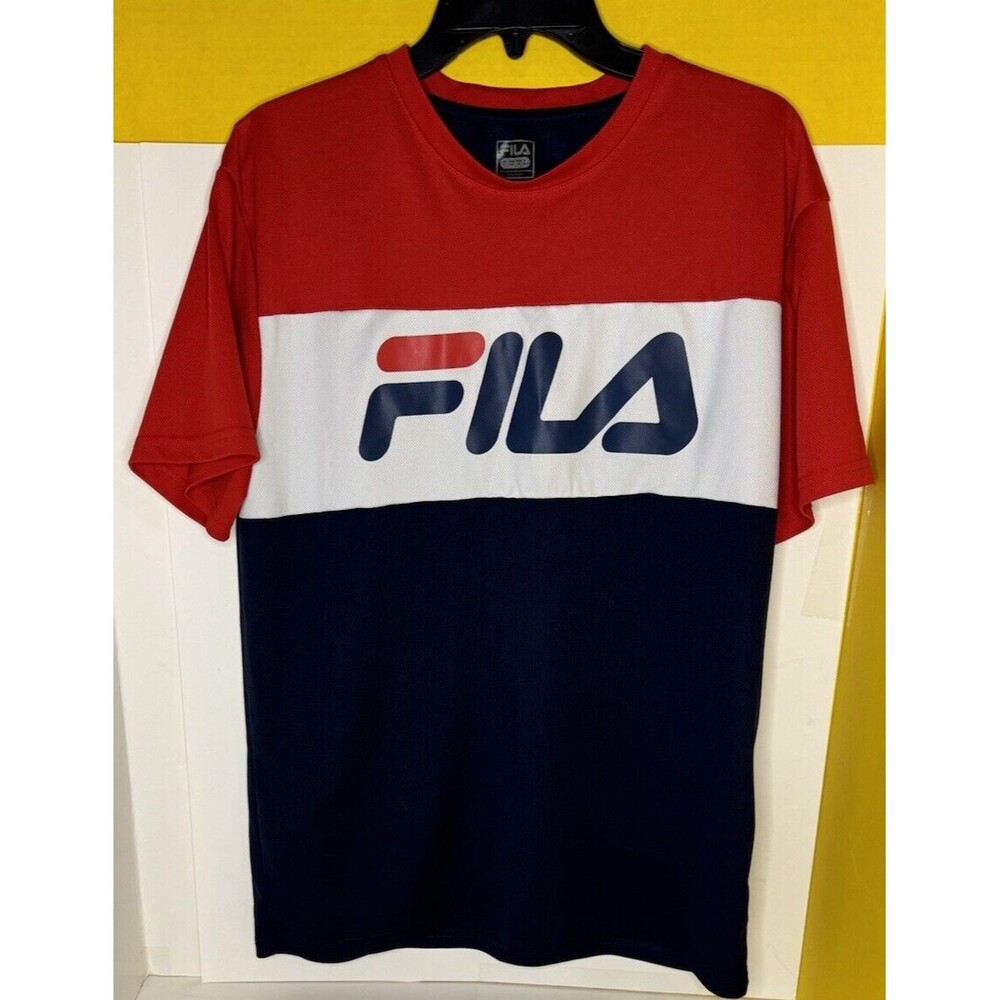 FILA MEN'S MESH JERSEY TEE RED WHITE BLUE WITH FILA LOGO T-SHIRT NWT         A14